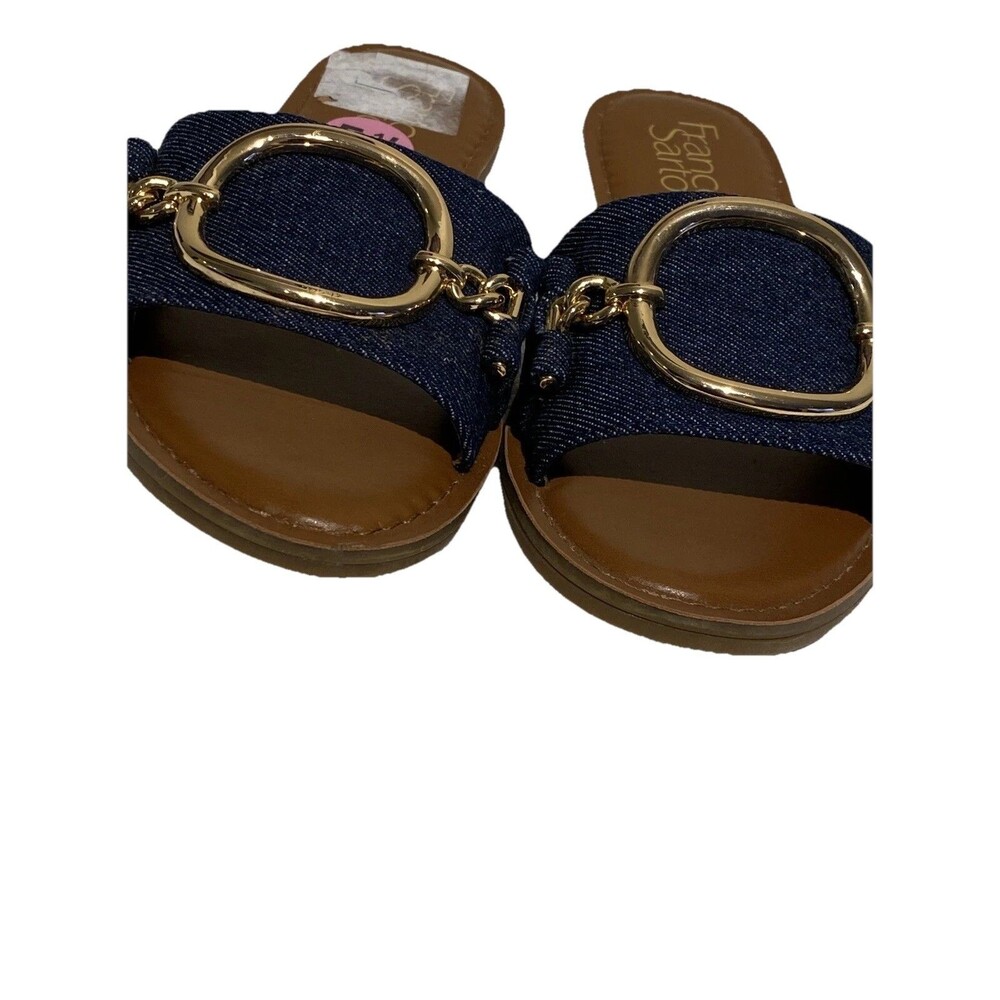 Franco Sarto Jan Gold Ring Slide Denim Sandals size 5 1/2 Never Worn